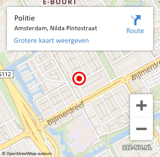 Locatie op kaart van de 112 melding: Politie Amsterdam, Nilda Pintostraat op 3 mei 2024 19:31