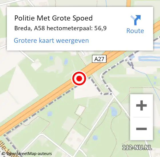 Locatie op kaart van de 112 melding: Politie Met Grote Spoed Naar Breda, A58 hectometerpaal: 56,9 op 3 mei 2024 20:37