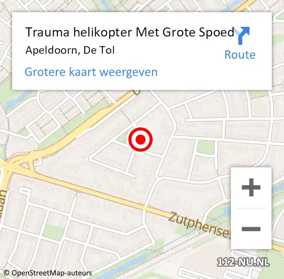 Locatie op kaart van de 112 melding: Trauma helikopter Met Grote Spoed Naar Apeldoorn, De Tol op 4 mei 2024 05:22