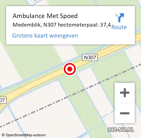 Locatie op kaart van de 112 melding: Ambulance Met Spoed Naar Medemblik, N307 hectometerpaal: 37,4 op 4 mei 2024 08:25