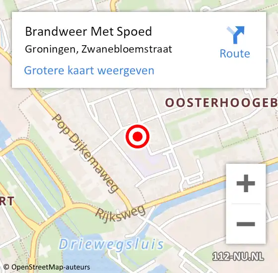 Locatie op kaart van de 112 melding: Brandweer Met Spoed Naar Groningen, Zwanebloemstraat op 4 mei 2024 12:57