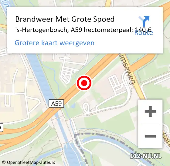 Locatie op kaart van de 112 melding: Brandweer Met Grote Spoed Naar 's-Hertogenbosch, A59 hectometerpaal: 140,6 op 4 mei 2024 14:28