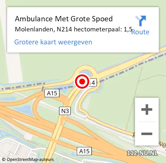 Locatie op kaart van de 112 melding: Ambulance Met Grote Spoed Naar Molenlanden, N214 hectometerpaal: 1,5 op 4 mei 2024 14:58