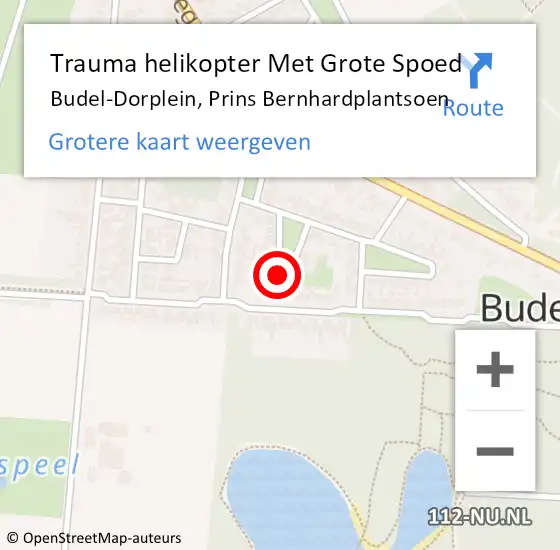 Locatie op kaart van de 112 melding: Trauma helikopter Met Grote Spoed Naar Budel-Dorplein, Prins Bernhardplantsoen op 4 mei 2024 17:45