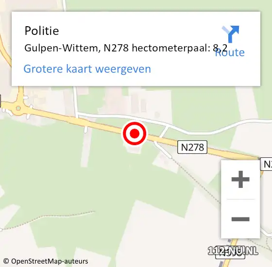 Locatie op kaart van de 112 melding: Politie Gulpen-Wittem, N278 hectometerpaal: 8,2 op 4 mei 2024 19:42
