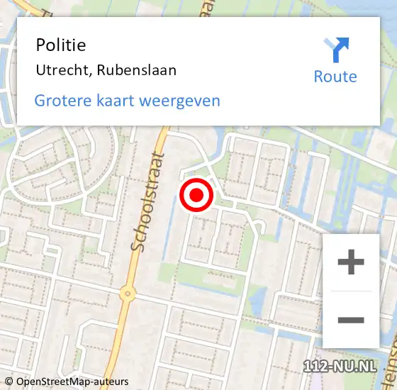 Locatie op kaart van de 112 melding: Politie Utrecht, Rubenslaan op 4 mei 2024 21:29