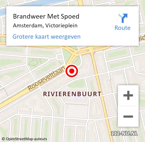 Locatie op kaart van de 112 melding: Brandweer Met Spoed Naar Amsterdam, Victorieplein op 4 mei 2024 23:07