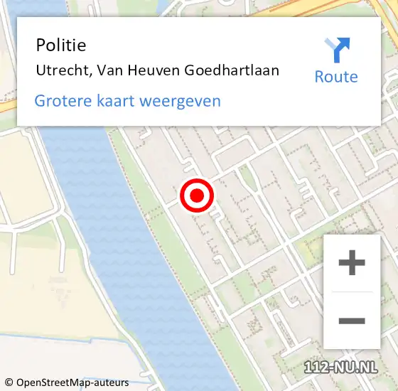 Locatie op kaart van de 112 melding: Politie Utrecht, Van Heuven Goedhartlaan op 4 mei 2024 23:45