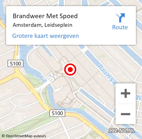 Locatie op kaart van de 112 melding: Brandweer Met Spoed Naar Amsterdam, Leidseplein op 5 mei 2024 00:58