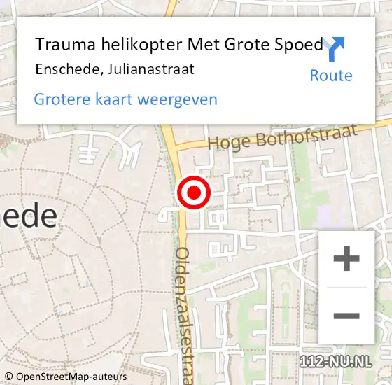 Locatie op kaart van de 112 melding: Trauma helikopter Met Grote Spoed Naar Enschede, Julianastraat op 5 mei 2024 02:38