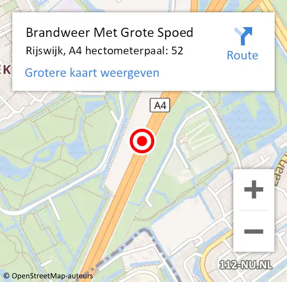 Locatie op kaart van de 112 melding: Brandweer Met Grote Spoed Naar Rijswijk, A4 hectometerpaal: 52 op 5 mei 2024 03:35