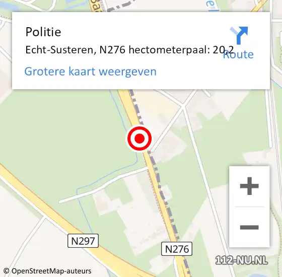 Locatie op kaart van de 112 melding: Politie Echt-Susteren, N276 hectometerpaal: 20,2 op 5 mei 2024 06:51