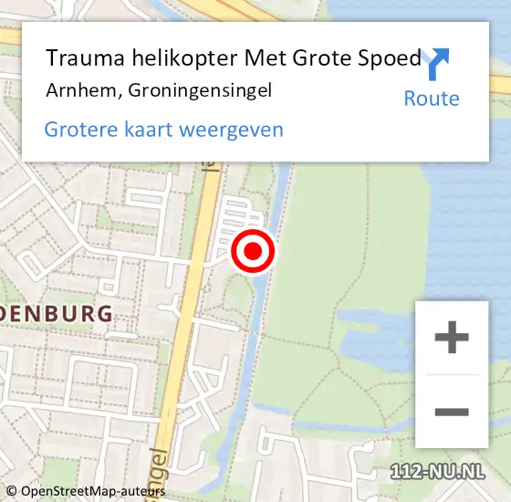Locatie op kaart van de 112 melding: Trauma helikopter Met Grote Spoed Naar Arnhem, Groningensingel op 5 mei 2024 11:42