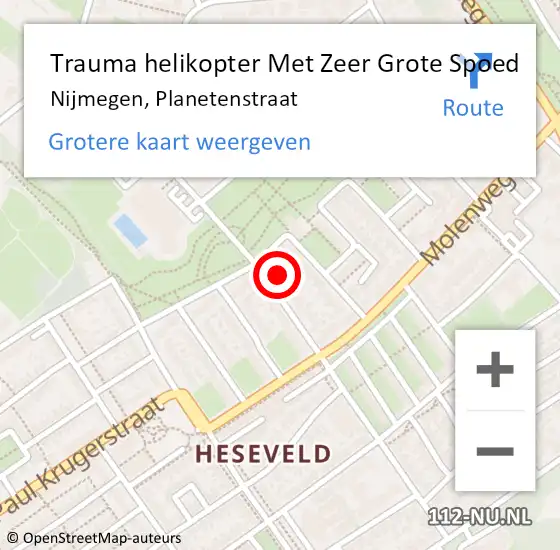 Locatie op kaart van de 112 melding: Trauma helikopter Met Zeer Grote Spoed Naar Nijmegen, Planetenstraat op 5 mei 2024 12:44