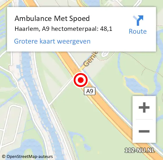 Locatie op kaart van de 112 melding: Ambulance Met Spoed Naar Haarlem, A9 hectometerpaal: 48,1 op 5 mei 2024 14:58