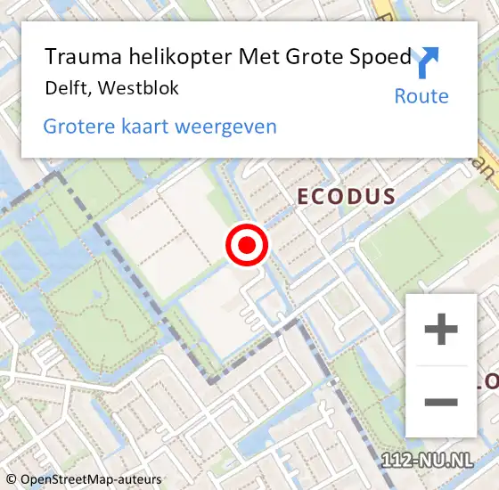 Locatie op kaart van de 112 melding: Trauma helikopter Met Grote Spoed Naar Delft, Westblok op 5 mei 2024 16:10