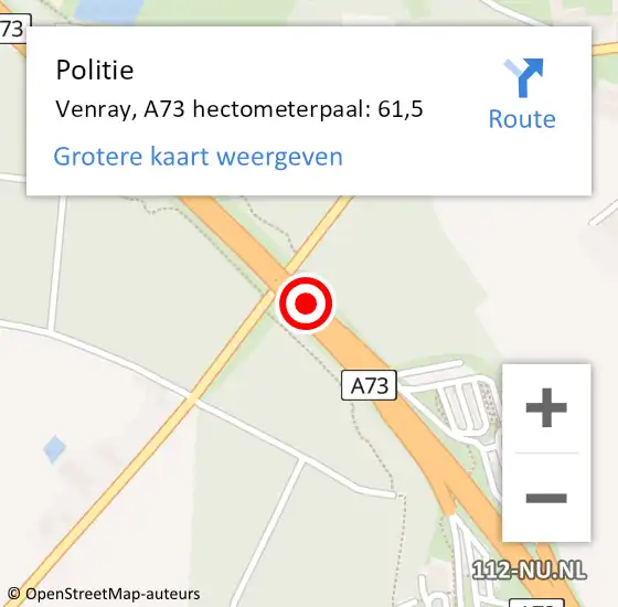 Locatie op kaart van de 112 melding: Politie Venray, A73 hectometerpaal: 61,5 op 5 mei 2024 16:28