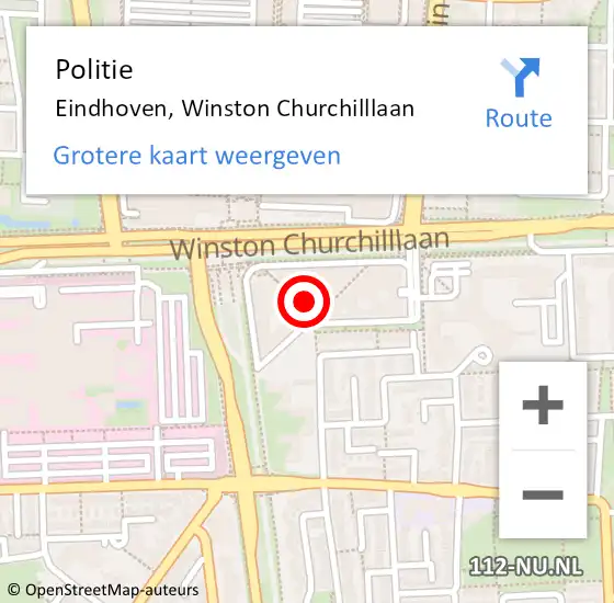 Locatie op kaart van de 112 melding: Politie Eindhoven, Winston Churchilllaan op 5 mei 2024 17:36