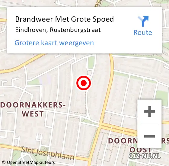 Locatie op kaart van de 112 melding: Brandweer Met Grote Spoed Naar Eindhoven, Rustenburgstraat op 5 mei 2024 20:04