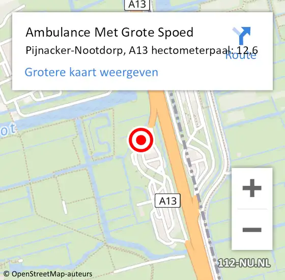 Locatie op kaart van de 112 melding: Ambulance Met Grote Spoed Naar Pijnacker-Nootdorp, A13 hectometerpaal: 12,6 op 5 mei 2024 21:01