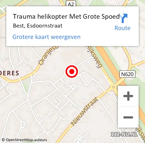 Locatie op kaart van de 112 melding: Trauma helikopter Met Grote Spoed Naar Best, Esdoornstraat op 5 mei 2024 21:53