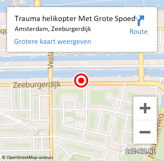 Locatie op kaart van de 112 melding: Trauma helikopter Met Grote Spoed Naar Amsterdam, Zeeburgerdijk op 6 mei 2024 00:19