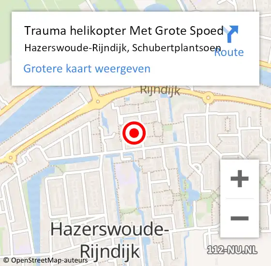 Locatie op kaart van de 112 melding: Trauma helikopter Met Grote Spoed Naar Hazerswoude-Rijndijk, Schubertplantsoen op 6 mei 2024 02:19