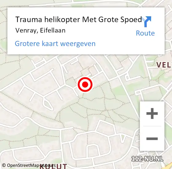 Locatie op kaart van de 112 melding: Trauma helikopter Met Grote Spoed Naar Venray, Eifellaan op 6 mei 2024 09:35