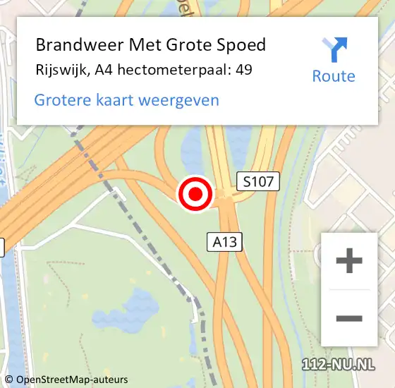 Locatie op kaart van de 112 melding: Brandweer Met Grote Spoed Naar Rijswijk, A4 hectometerpaal: 49 op 6 mei 2024 14:49