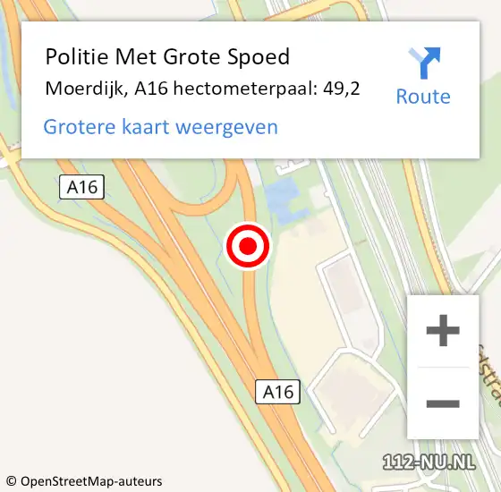Locatie op kaart van de 112 melding: Politie Met Grote Spoed Naar Moerdijk, A16 hectometerpaal: 49,2 op 6 mei 2024 16:56