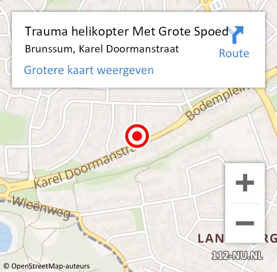 Locatie op kaart van de 112 melding: Trauma helikopter Met Grote Spoed Naar Brunssum, Karel Doormanstraat op 6 mei 2024 21:55