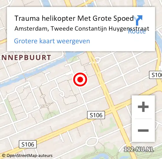 Locatie op kaart van de 112 melding: Trauma helikopter Met Grote Spoed Naar Amsterdam, Tweede Constantijn Huygensstraat op 7 mei 2024 01:26
