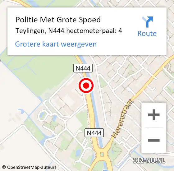 Locatie op kaart van de 112 melding: Politie Met Grote Spoed Naar Teylingen, N444 hectometerpaal: 4 op 7 mei 2024 07:43
