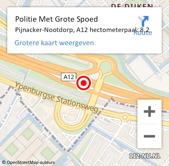 Locatie op kaart van de 112 melding: Politie Met Grote Spoed Naar Pijnacker-Nootdorp, A12 hectometerpaal: 8,2 op 7 mei 2024 08:50