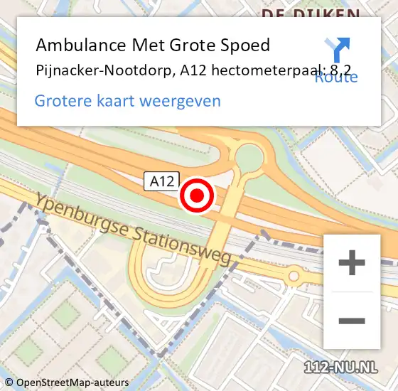Locatie op kaart van de 112 melding: Ambulance Met Grote Spoed Naar Pijnacker-Nootdorp, A12 hectometerpaal: 8,2 op 7 mei 2024 08:52