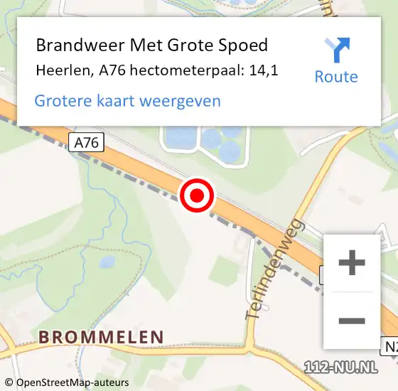 Locatie op kaart van de 112 melding: Brandweer Met Grote Spoed Naar Heerlen, A76 hectometerpaal: 14,1 op 7 mei 2024 13:59