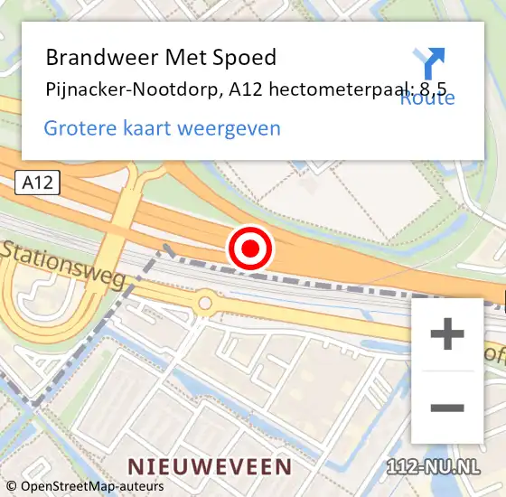 Locatie op kaart van de 112 melding: Brandweer Met Spoed Naar Pijnacker-Nootdorp, A12 hectometerpaal: 8,5 op 7 mei 2024 15:21