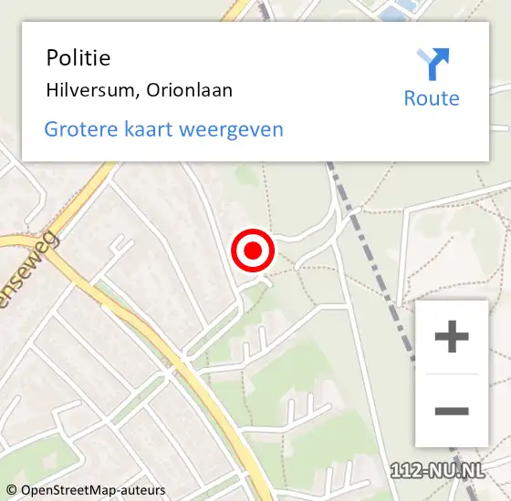 Locatie op kaart van de 112 melding: Politie Hilversum, Orionlaan op 7 mei 2024 17:03