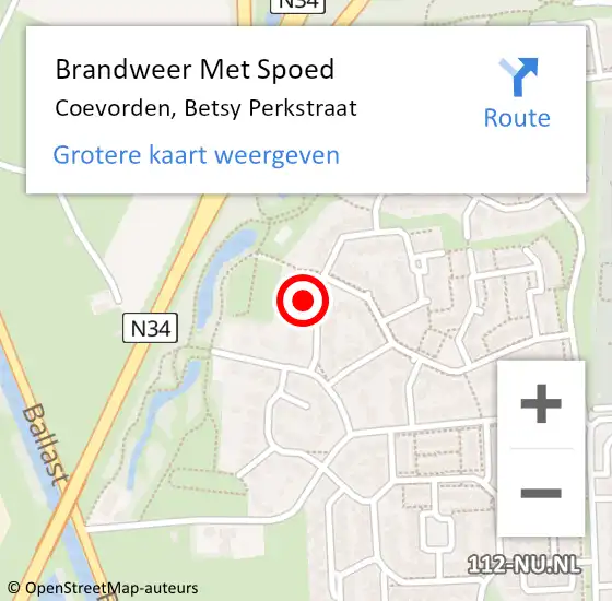 Locatie op kaart van de 112 melding: Brandweer Met Spoed Naar Coevorden, Betsy Perkstraat op 7 mei 2024 17:52