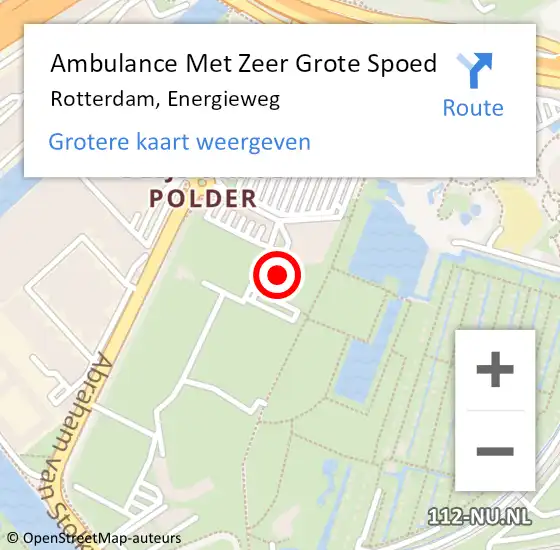 Locatie op kaart van de 112 melding: Ambulance Met Zeer Grote Spoed Naar Rotterdam, Energieweg op 7 mei 2024 17:52