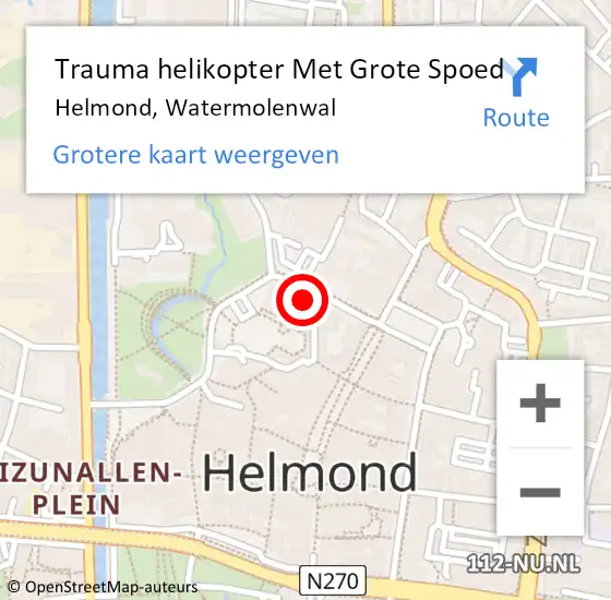 Locatie op kaart van de 112 melding: Trauma helikopter Met Grote Spoed Naar Helmond, Watermolenwal op 8 mei 2024 00:02