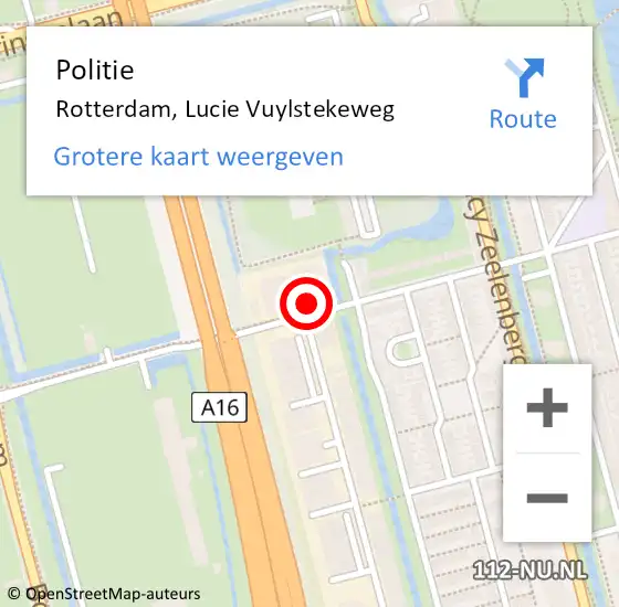 Locatie op kaart van de 112 melding: Politie Rotterdam, Lucie Vuylstekeweg op 8 mei 2024 08:07