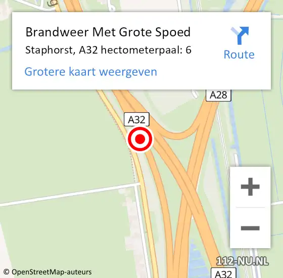 Locatie op kaart van de 112 melding: Brandweer Met Grote Spoed Naar Staphorst, A32 hectometerpaal: 6 op 8 mei 2024 08:53