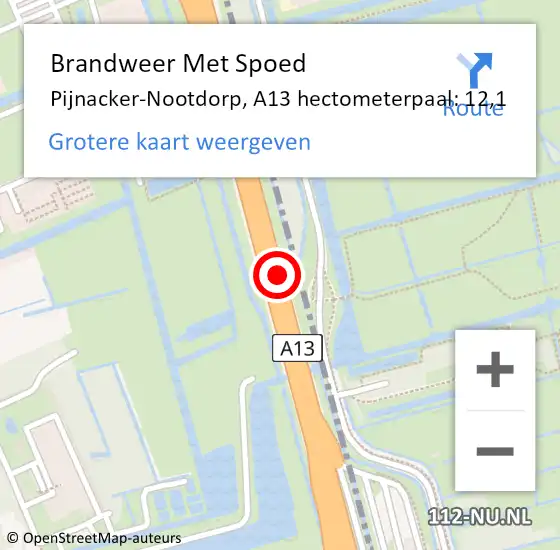 Locatie op kaart van de 112 melding: Brandweer Met Spoed Naar Pijnacker-Nootdorp, A13 hectometerpaal: 12,1 op 8 mei 2024 13:10