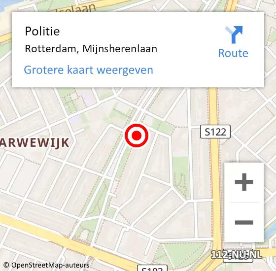Locatie op kaart van de 112 melding: Politie Rotterdam, Mijnsherenlaan op 8 mei 2024 14:50