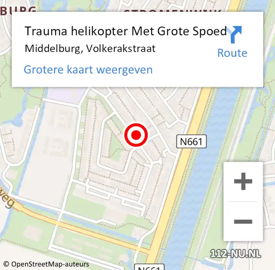 Locatie op kaart van de 112 melding: Trauma helikopter Met Grote Spoed Naar Middelburg, Volkerakstraat op 8 mei 2024 16:18