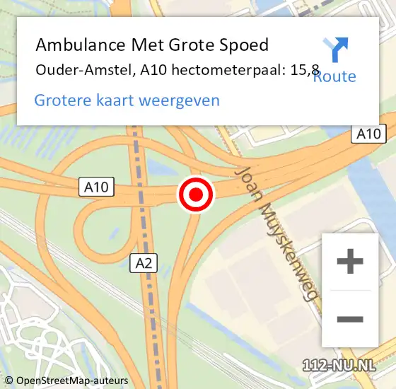 Locatie op kaart van de 112 melding: Ambulance Met Grote Spoed Naar Ouder-Amstel, A10 hectometerpaal: 15,8 op 8 mei 2024 17:26