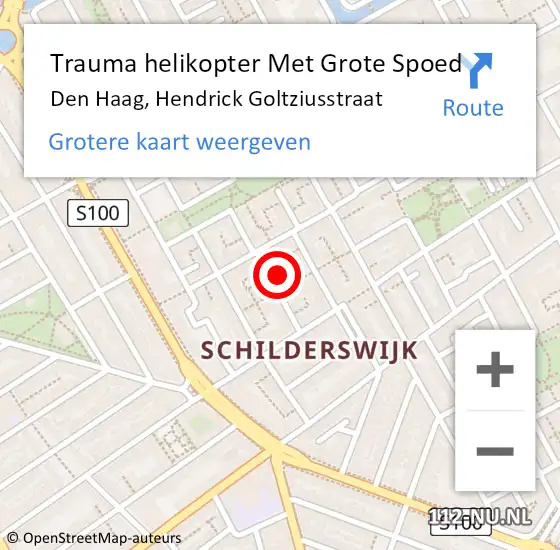 Locatie op kaart van de 112 melding: Trauma helikopter Met Grote Spoed Naar Den Haag, Hendrick Goltziusstraat op 8 mei 2024 17:30