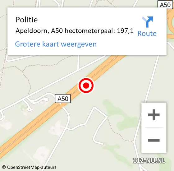 Locatie op kaart van de 112 melding: Politie Apeldoorn, A50 hectometerpaal: 197,1 op 8 mei 2024 18:31