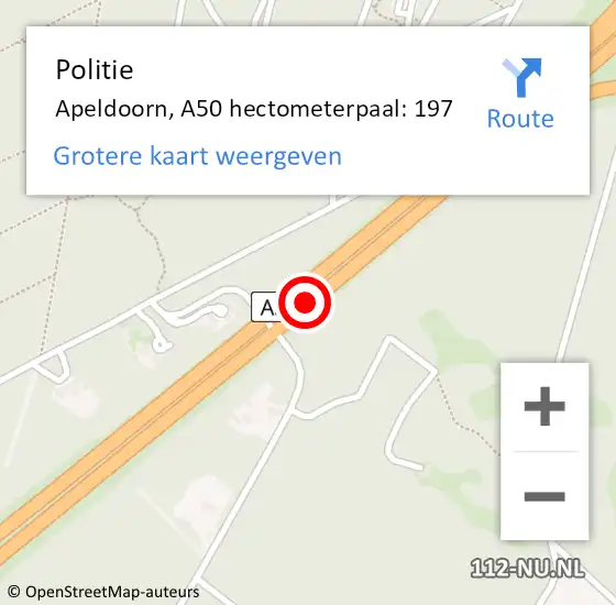 Locatie op kaart van de 112 melding: Politie Apeldoorn, A50 hectometerpaal: 197 op 8 mei 2024 18:34